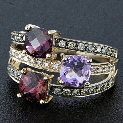 Rhodolite Amethyst and Diamond Ring