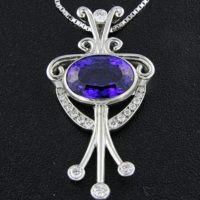 White Gold Tanzanite and Diamond Pendant White Gold Tanzanite and Diamond Pendant
