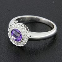 Amethyst and Diamond Halo Ring