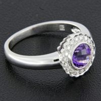 Amethyst and Diamond Halo Ring