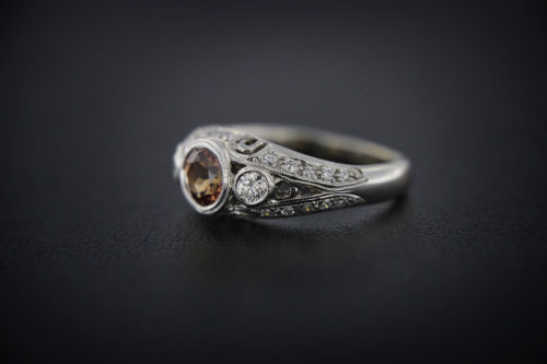 Enrique Marroquin Designed Padparadesh Sapphire and Diamond Ring